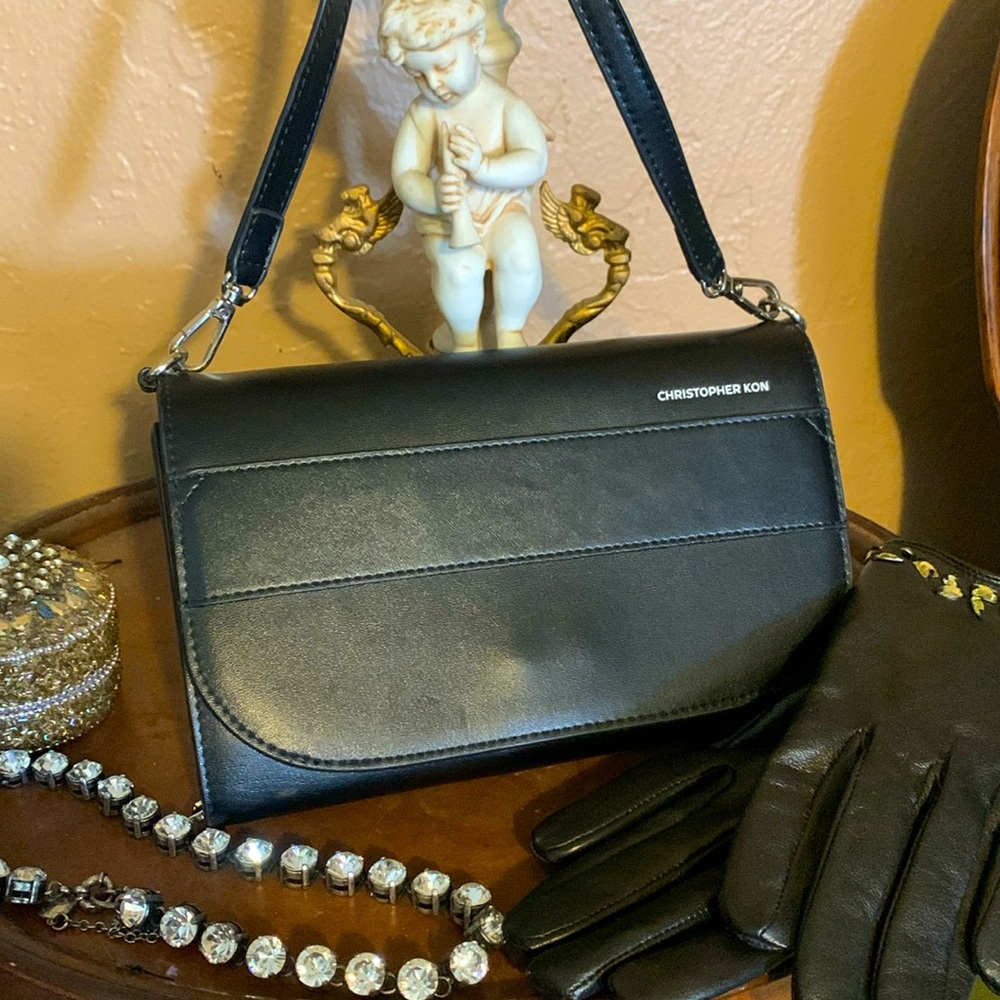 NWOT Christopher Kon Black Crossbody Wallet Phone Bag Leather Minimalist.